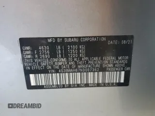 2022 Subaru Legacy Special Sports with VIN 4S3BWAH67N3007362, listed as a Copart auction lot 60972325 with 50,514 mi miles and Salvage title. Bid and sale history available at DreamBid. Image 13.