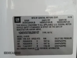 2008 GMC Acadia SLT2 с VIN 1GKEV33738J288107, выставлен на аукционе Copart как лот 58718925 с пробегом 203 684 миль миль и Списание • Salvage title. История ставок и продаж доступна на DreamBid. Изображение 13.