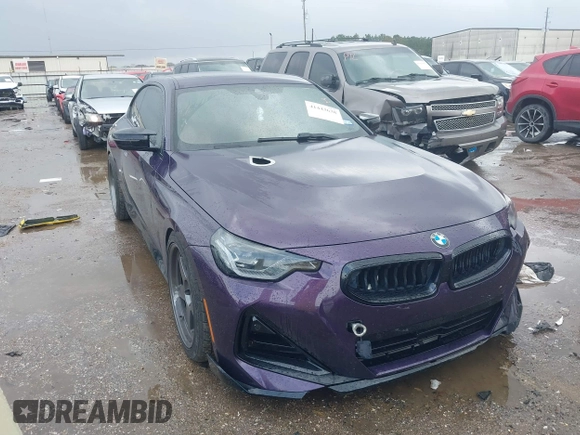 2022 BMW 2 Series M240i xDrive with VIN 3MW53CM03N8C68415, listed as a IAAI auction lot 41443638 with 37,209 mi miles. Bid and sale history available at carsss.com. Image 1.