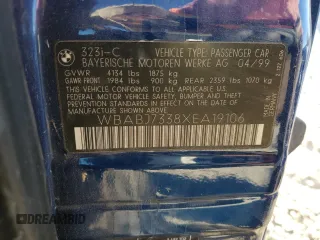 1999 BMW 3 Series 323ic with VIN WBABJ7338XEA19106, listed as a Copart auction lot 74781174 with 0 mi miles and Non Repairable. Bid and sale history available at carsss.com. Image 14.