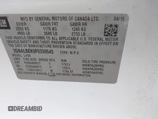 2015 Chevrolet Equinox LT with VIN 2GNALBEK9F6339543, listed as a IAAI auction lot 42127786 with 61,831 mi miles and . Bid and sale history available at DreamBid. Image 9.