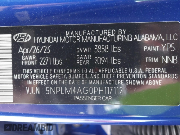 2023 Hyundai Elantra SEL z VIN 5NPLM4AG0PH117112, wystawiony jako IAAI lot #42311209 z przebiegiem 20 223 mil mil oraz . Historia ofert i sprzedaży dostępna na DreamBid. Obrazek 9.