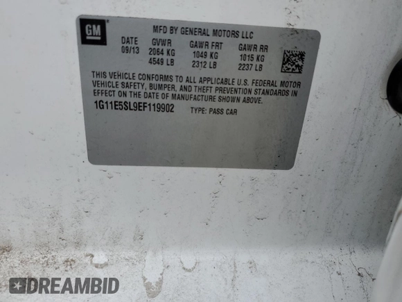 2014 Chevrolet Malibu LT with VIN 1G11E5SL9EF119902, listed as a Copart auction lot 51176845 with 171,557 mi miles and Salvage Title. Bid and sale history available at DreamBid. Image 13.