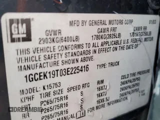 2003 Chevrolet Silverado 1500 LT with VIN 1GCEK19T03E225416, listed as a Copart auction lot 51008865 with Not Provided miles and Salvage Title. Bid and sale history available at carsss.com. Image 13.