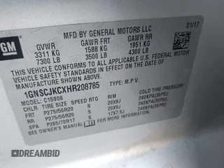 2017 Chevrolet Suburban Premier z VIN 1GNSCJKCXHR208785, wystawiony jako IAAI lot #42166963 z przebiegiem 227 249 mil mil oraz . Historia ofert i sprzedaży dostępna na DreamBid. Obrazek 9.