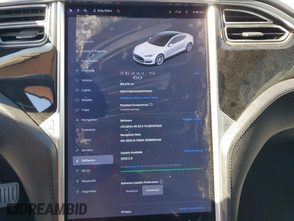 2013 Tesla Model S with VIN 5YJSA1CGXDFP21051, listed as a Copart auction lot 48377775 with 125,472 mi miles and Salvage Title. Bid and sale history available at carsss.com. Image 9.