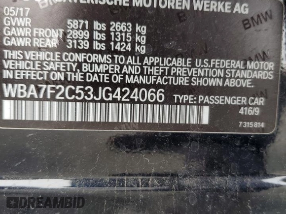 2018 BMW 7 Series ALPINA B7 xDrive with VIN WBA7F2C53JG424066, listed as a Copart auction lot 84099754 with 68,136 mi miles and Salvage Title. Bid and sale history available at carsss.com. Image 12.