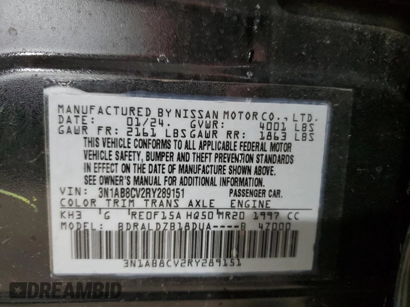 2024 Nissan Sentra SV with VIN 3N1AB8CV2RY289151, listed as a Copart auction lot 45477445 with Not Provided miles and Salvage Title. Bid and sale history available at carsss.com. Image 13.