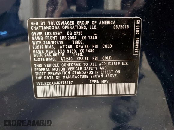 2018 Volkswagen Atlas SE with VIN 1V2LR2CA3JC578157, listed as a Copart auction lot 55812345 with 107,577 mi miles and Clean title. Bid and sale history available at DreamBid. Image 14.