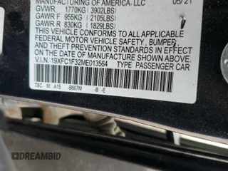 2021 Honda Civic Sedan EX with VIN 19XFC1F32ME013564, listed as a Copart auction lot 50662605 with 25,491 mi miles and Salvage Title. Bid and sale history available at carsss.com. Image 14.