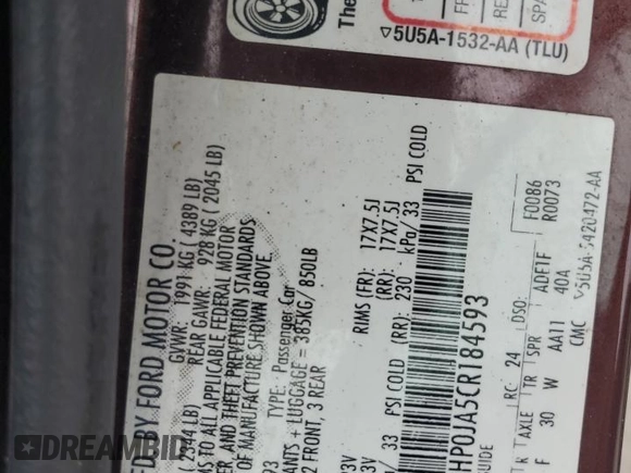 2012 Ford Fusion SEL z VIN 3FAHP0JA5CR184593, wystawiony jako Copart lot #61647265 z przebiegiem 127 720 mil mil oraz Szkoda całkowita • Salvage title. Historia ofert i sprzedaży dostępna na DreamBid. Obrazek 13.
