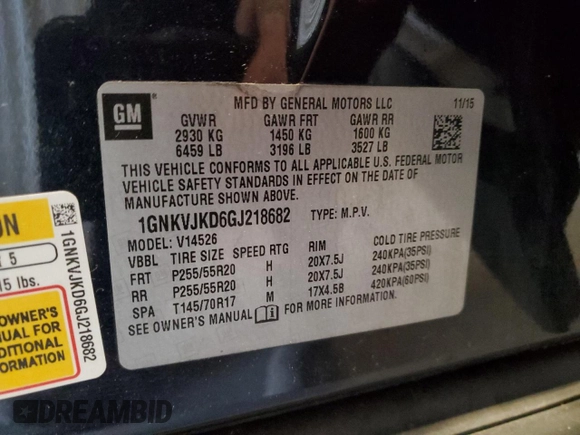 2016 Chevrolet Traverse LTZ with VIN 1GNKVJKD6GJ218682, listed as a Copart auction lot 42733095 with 156,656 mi miles and Non Repairable. Bid and sale history available at DreamBid. Image 15.