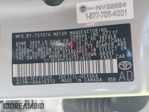 2017 Toyota Corolla L z VIN 2T1BURHE6HC953833, wystawiony jako IAAI lot #41708528 z przebiegiem 70 381 mil mil oraz . Historia ofert i sprzedaży dostępna na DreamBid. Obrazek 9.