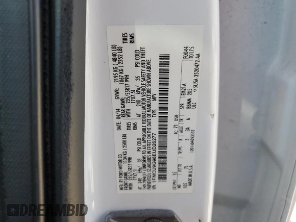 2014 Ford Escape SE with VIN 1FMCU9G98EUD26277, listed as a Copart auction lot 54953985 with Not provided miles and Salvage title. Bid and sale history available at DreamBid. Image 13.