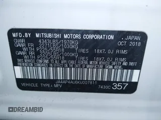 2019 Mitsubishi Outlander Sport SE 2.0 with VIN JA4AP4AU6KU007811, listed as a IAAI auction lot 41878905 with 34,348 mi miles. Bid and sale history available at carsss.com. Image 9.