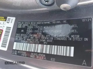 2021 Toyota Sienna LE z VIN 5TDKSKFCXMS031520, wystawiony jako IAAI lot #42080878 z przebiegiem 66 336 mil mil oraz . Historia ofert i sprzedaży dostępna na DreamBid. Obrazek 9.
