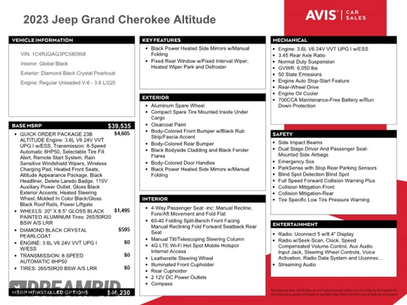 2023 Jeep Grand Cherokee Altitude with VIN 1C4RJGAG3PC580958, listed as a Copart auction lot 78397044 with 41,544 mi miles and Non repairable. Bid and sale history available at DreamBid. Image 13.