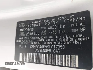 2009 Hyundai Genesis z VIN KMHGC46E99U017350, wystawiony jako IAAI lot #42276745 z przebiegiem Nie podano mil oraz . Historia ofert i sprzedaży dostępna na DreamBid. Obrazek 9.
