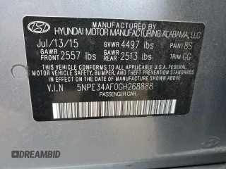 2016 Hyundai Sonata Sport с VIN 5NPE34AF0GH268888, выставлен на аукционе Copart как лот 57475645 с пробегом 63 379 миль миль и Списание • Salvage title. История ставок и продаж доступна на DreamBid. Изображение 12.