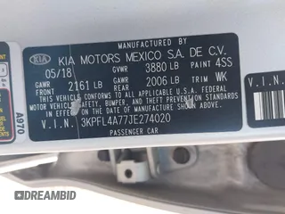 2018 Kia Forte LX with VIN 3KPFL4A77JE274020, listed as a IAAI auction lot 41919650 with 94,568 mi miles and . Bid and sale history available at DreamBid. Image 9.