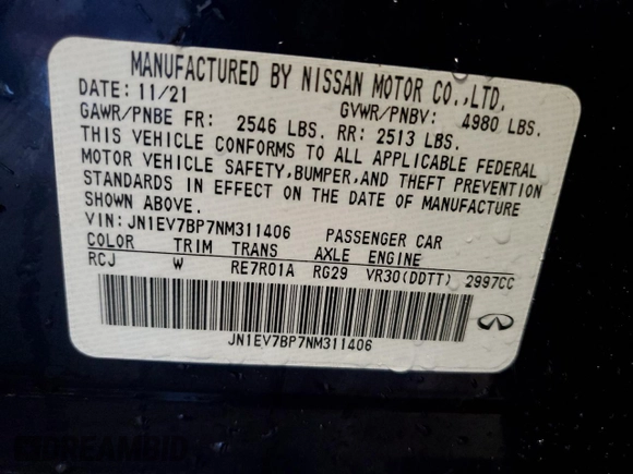 2022 Infiniti Q50 Luxe z VIN JN1EV7BP7NM311406, wystawiony jako Copart lot #86719364 z przebiegiem 10 651 mil mil oraz Czysty tytuł • Clean title. Historia ofert i sprzedaży dostępna na DreamBid. Obrazek 12.