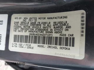 2010 Toyota Corolla with VIN 1NXBU4EE4AZ371371, listed as a IAAI auction lot 42835650 with 277,170 mi miles and . Bid and sale history available at DreamBid. Image 9.