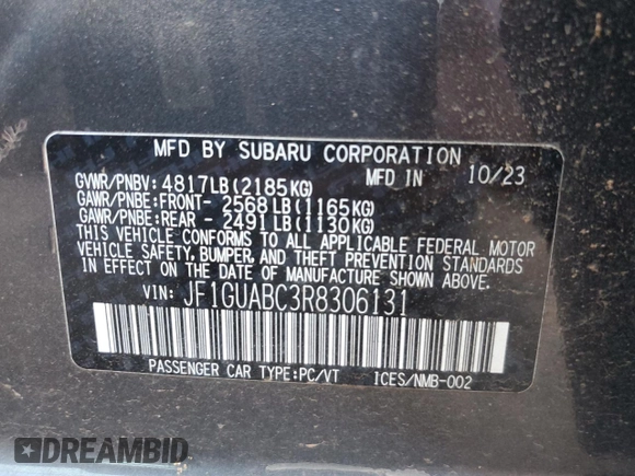 2024 Subaru Impreza with VIN JF1GUABC3R8306131, listed as a Copart auction lot 81298364 with 8,705 mi miles and Salvage Title. Bid and sale history available at carsss.com. Image 12.