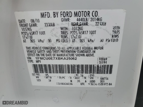 2011 Ford Escape Limited with VIN 1FMCU0E7XBKA25062, listed as a Copart auction lot 50750965 with 138,303 mi miles and Salvage Title. Bid and sale history available at carsss.com. Image 15.