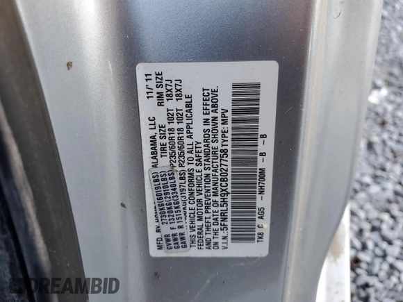 2012 Honda Odyssey Touring with VIN 5FNRL5H9XCB027758, listed as a Copart auction lot 86058504 with 164,860 mi miles and Salvage Title. Bid and sale history available at DreamBid. Image 15.