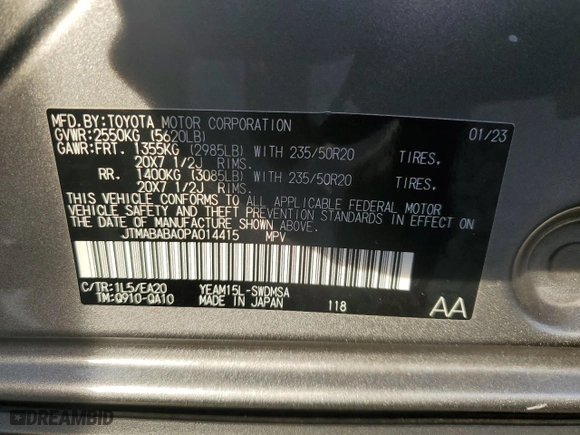 2023 Toyota bZ4X XLE with VIN JTMABABA0PA014415, listed as a Copart auction lot 79359014 with 0 mi miles and Salvage Title. Bid and sale history available at carsss.com. Image 15.
