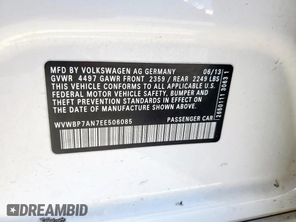 2014 Volkswagen CC Sport with VIN WVWBP7AN7EE506085, listed as a Copart auction lot 48038605 with 120,841 mi miles and Clean Title. Bid and sale history available at carsss.com. Image 12.