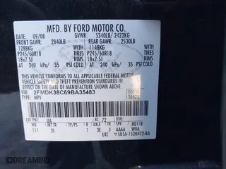 2009 Ford Edge SEL with VIN 2FMDK38C69BA35483, listed as a IAAI auction lot 41252120 with 238,736 mi miles. Bid and sale history available at carsss.com. Image 9.