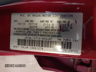 2013 Mazda 3 i Touring with VIN JM1BL1V71D1806487, listed as a IAAI auction lot 42097519 with 110,872 mi miles and . Bid and sale history available at DreamBid. Image 9.