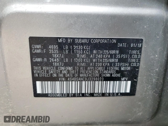 2018 Subaru Outback Limited with VIN 4S4BSANC9J3298023, listed as a Copart auction lot 47378685 with 127,297 mi miles and Salvage title. Bid and sale history available at DreamBid. Image 13.