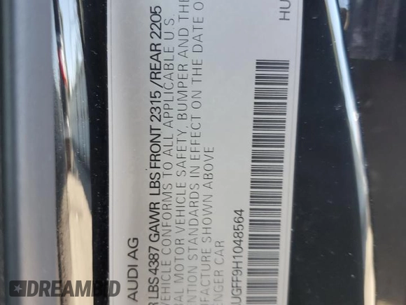 2017 Audi A3 Premium with VIN WAUAUGFF9H1048564, listed as a Copart auction lot 57215985 with Not provided miles and Salvage title. Bid and sale history available at DreamBid. Image 12.