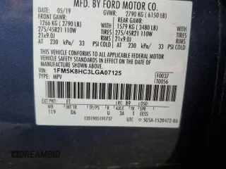 2020 Ford Explorer Platinum with VIN 1FM5K8HC3LGA07125, listed as a Copart auction lot 53903915 with 67,469 mi miles and Salvage title. Bid and sale history available at DreamBid. Image 14.