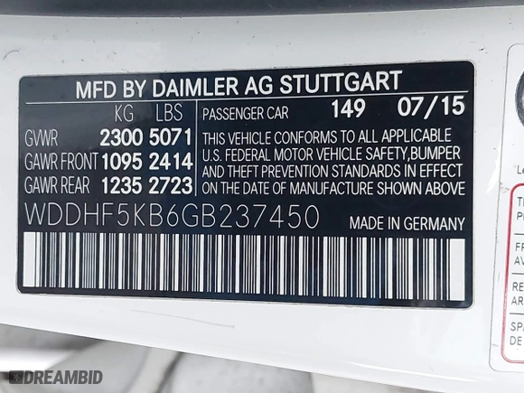 2016 Mercedes-Benz E-Class E 350 Sport with VIN WDDHF5KB6GB237450, listed as a IAAI auction lot 41297976 with 60,573 mi miles. Bid and sale history available at carsss.com. Image 9.