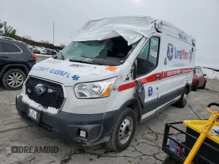2021 Ford Transit z VIN 1FDBR1CG7MKB02589, wystawiony jako Copart lot #88372545 z przebiegiem Nie podano mil oraz Szkoda całkowita • Salvage title. Historia ofert i sprzedaży dostępna na DreamBid. Obrazek 1.