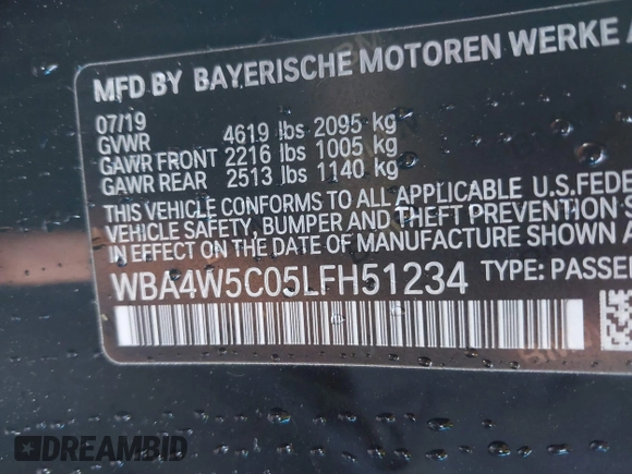 2020 BMW 4 Series 430i xDrive with VIN WBA4W5C05LFH51234, listed as a IAAI auction lot 40793531 with 16,773 mi miles and . Bid and sale history available at DreamBid. Image 9.