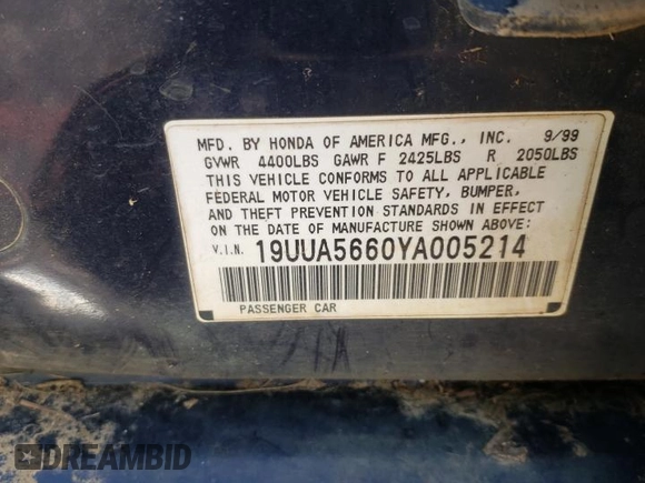 2000 Acura TL with VIN 19UUA5660YA005214, listed as a Copart auction lot 73686263 with 296,285 mi miles and Salvage Title. Bid and sale history available at carsss.com. Image 12.