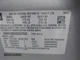 2012 Chevrolet Equinox LT w/2LT with VIN 2GNFLNEK2C6227623, listed as a IAAI auction lot 41952447 with 218,219 mi miles. Bid and sale history available at carsss.com. Image 9.