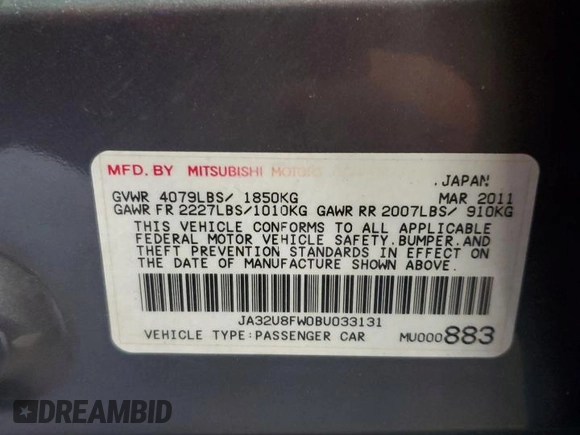2011 Mitsubishi Lancer GTS with VIN JA32U8FW0BU033131, listed as a Copart auction lot 42211295 with 160,890 mi miles and Clean Title. Bid and sale history available at carsss.com. Image 12.