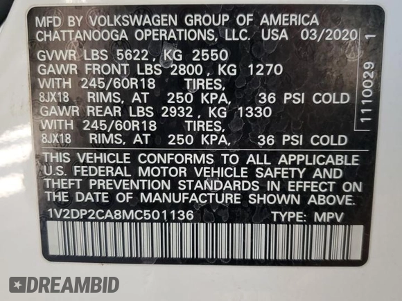 2021 Volkswagen Atlas SE with VIN 1V2DP2CA8MC501136, listed as a Copart auction lot 82998394 with 79,465 mi miles and Salvage title. Bid and sale history available at DreamBid. Image 15.