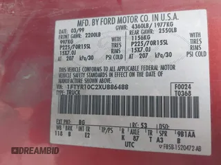 1999 Ford Ranger XL with VIN 1FTYR10C2XUB86488, listed as a IAAI auction lot 41995705 with 143,758 mi miles and . Bid and sale history available at DreamBid. Image 9.