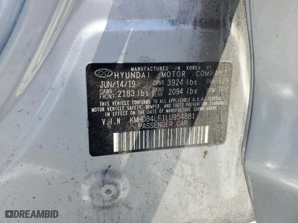2020 Hyundai Elantra Value Edition with VIN KMHD84LF1LU954881, listed as a Copart auction lot 51143805 with 105,100 mi miles and Non Repairable. Bid and sale history available at carsss.com. Image 15.