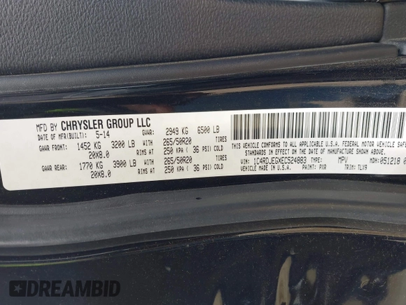 2014 Dodge Durango Citadel with VIN 1C4RDJEGXEC524883, listed as a IAAI auction lot 42357919 with 205,100 mi miles and . Bid and sale history available at DreamBid. Image 9.