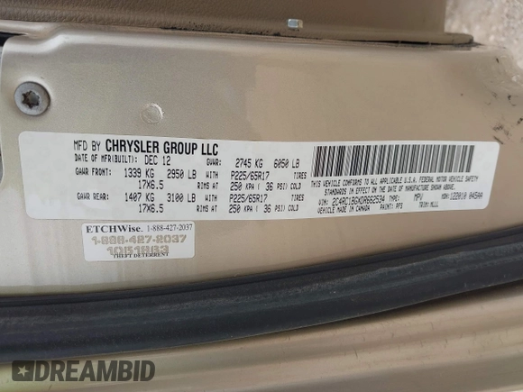 2013 Chrysler Town & Country Touring with VIN 2C4RC1BGXDR662534, listed as a IAAI auction lot 42071840 with 120,098 mi miles. Bid and sale history available at carsss.com. Image 9.