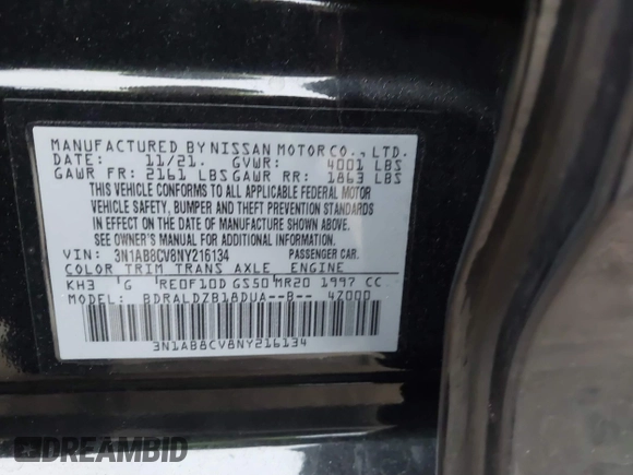 2022 Nissan Sentra SV with VIN 3N1AB8CV8NY216134, listed as a IAAI auction lot 41722195 with 27,861 mi miles. Bid and sale history available at carsss.com. Image 9.
