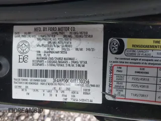 2010 Ford Fusion SPORT with VIN 3FAHP0DC4AR130356, listed as a IAAI auction lot 41724881 with 155,285 mi miles. Bid and sale history available at carsss.com. Image 9.