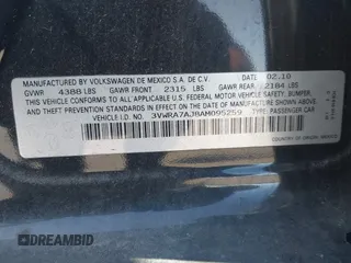 2010 Volkswagen Jetta Wolfsburg Edition with VIN 3VWRA7AJ8AM095259, listed as a IAAI auction lot 42190280 with 96,310 mi miles and . Bid and sale history available at DreamBid. Image 9.